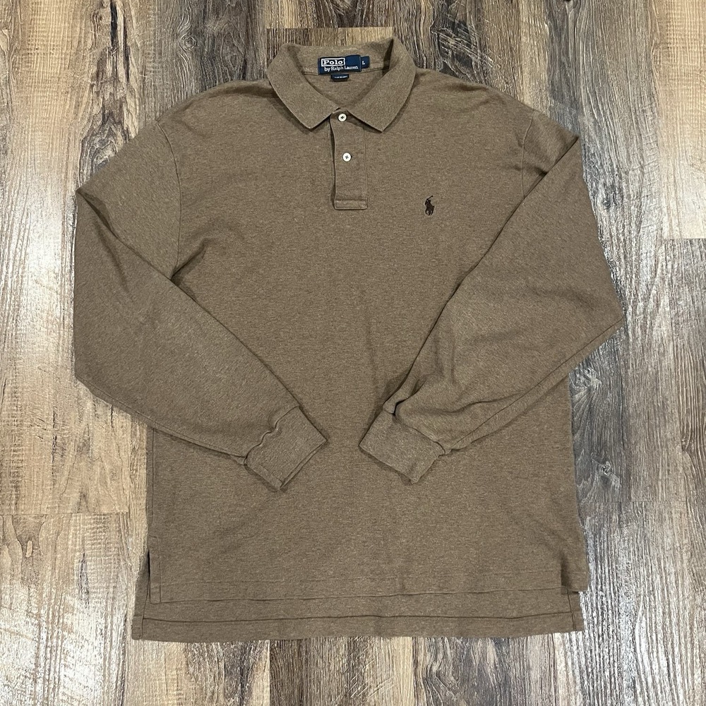 Polo By Ralph Lauren Brown Polo Shirt Mens Large Classic Fit Cotton Long Sleeve